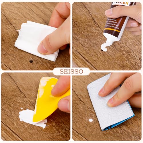 SEISSO White Wood Filler Putty, Waterproof & Paintable for Indoor Outdoor | Stainable & Sandable Wood Putty Filler - Quick Repair for Cracks, Holes, Scratches on Furniture, Cabinets, Floors, Tables