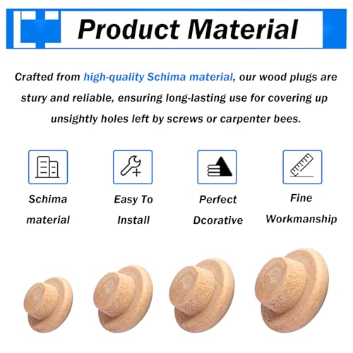 smseace 230Pcs 7-Sizes Wood Plugs 3/16" 5/16"，3/8"，1/2" Wooden Hole Plugs for Holes in Furniture/Table and Chair Legs/Cabinet Reserved Holes/Outdoor Equipment Wood Plugs Assortment Kit - style: Button+Round Wood Plugs