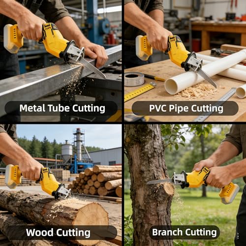 [2026 Upgrade]Cordless Reciprocating Saw Compatible with Dewalt 20V MAX Battery, 0-3500 SPM Variable Speed, Power Recipro Saw Mini Portable with 4 Blades Kit for Wood Metal PVC Cutting (NO Battery)