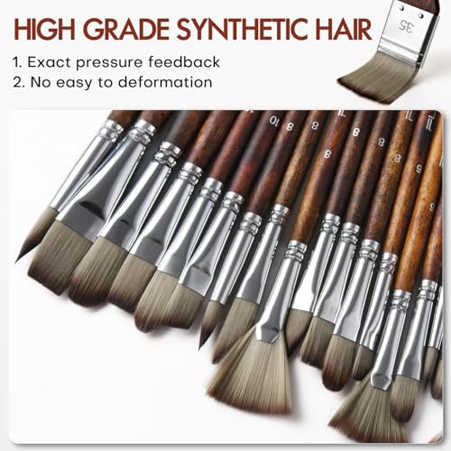 H & B 22 Pcs Artist Paint Brush Set for Acrylic Watercolor & Oil Painting - color: Brown
