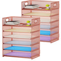 Marbrasse 2 Pack Desk Organizer with Handle, 6 Tier Paper Letter Tray, Mesh Desk File Organizer for Office, School and Home - Rose Gold - color: Rose Gold - 2p
