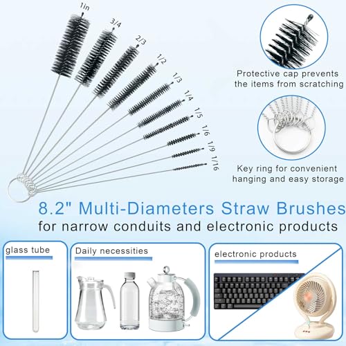 13Pcs Glass Cleaning Kit Tube Pipe Cleaners Straw Cleaner Brush - Reusable Handles Extra Long Bottle Brush & for Glass Water Stan-Ley Mugs (40,30,20 oz), for Sippy Cup, Water Bottle, Tubes Drains