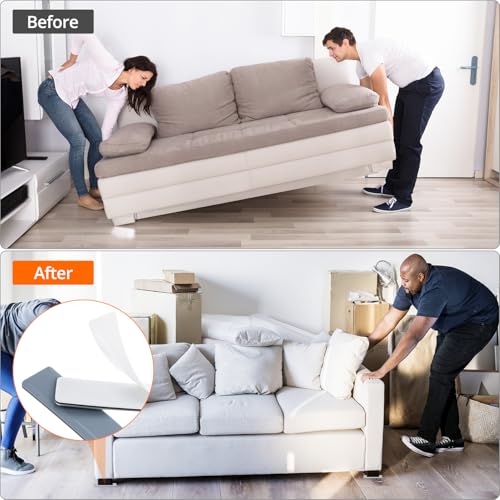 QWORK Furniture Sliders for Carpet, 16 Pcs 1" x4" Rectangle PTEE Furniture Moving Pads, Self-Adhesive Floor Protector Pads