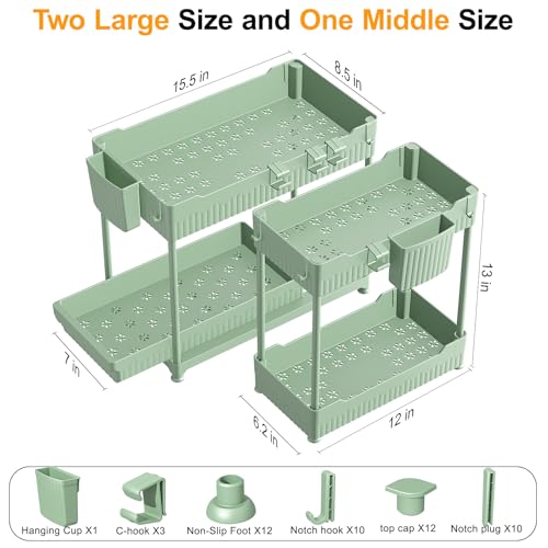 Sevenblue 3-Pack 2-Tier Under Sink Organizers with Sliding Drawers - color: Green, size: 12.8 Inch