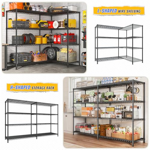 REIBII 72.8" W Storage Shelves Load 1500LBS, 4 Tier Metal Shelving Unit - size: 17.7" D x 72.8" W x 59" H