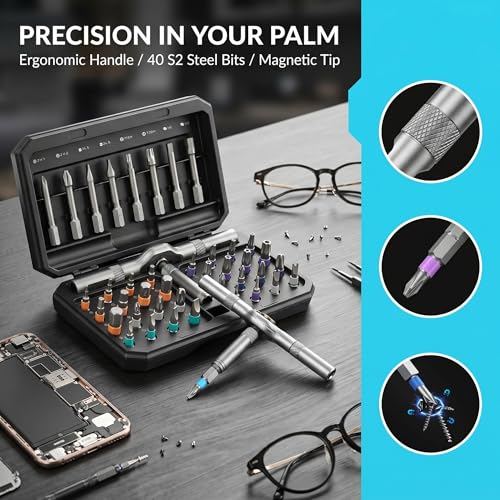 42 In 1 Magnetic Screwdriver, Screwdriver Set,T-Handle Ratcheting Screwdriver for Home, Diy, Watch, Eyeglass Bike Repair - color: Black 42pcs