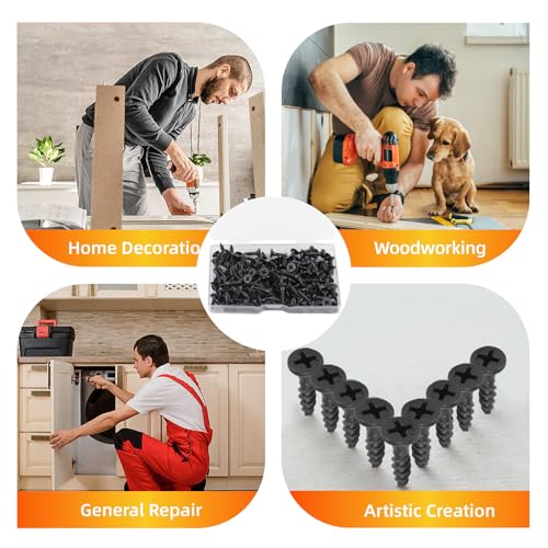 Black Wood Screws 163PCS #6x1/2 Flat Head Self-Tapping - color: Black 163 pcs