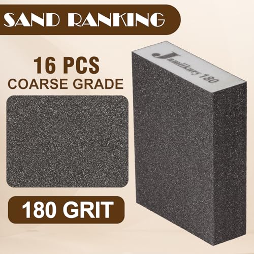 16Pcs 180 Grit Sanding Blocks, Jamiikury Fine Sanding Sponge Washable and Reusable, Wet Dry Sandpaper Sponge for Wood Metal FurniturePaint and Drywall - size: 180 Grits