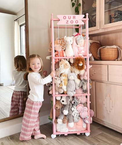 Mloong Stuffed Animal Zoo Storage, Pink Wood Stuffed Animal, Gift for Nursery Playroom Kidroom Bedroom (54inch) - color: Pink