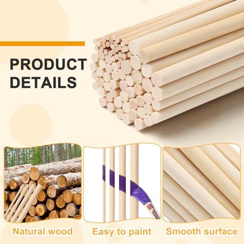 80-Piece Wooden Dowel Rod Set - Assorted Sizes 1/8, 3/16, 1/4, 5/16 x 11.8 Inch Natural Craft Dowel Rods