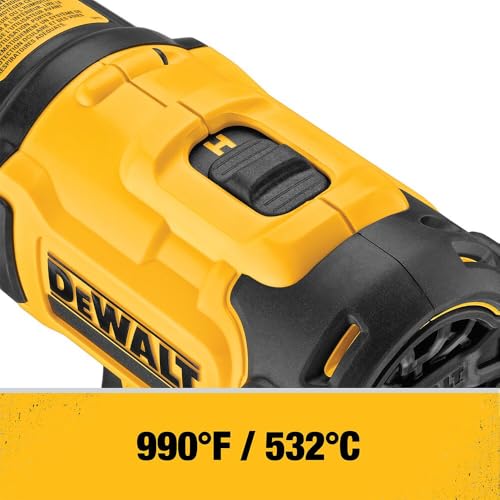 DEWALT 20V MAX Heat Gun, Cordless, Up to 990 Degrees, 42 Minutes of Run Time, LED Light, Heatgun with Flat and Hook Nozzle Attachments,Tool Only (DCE530B)
