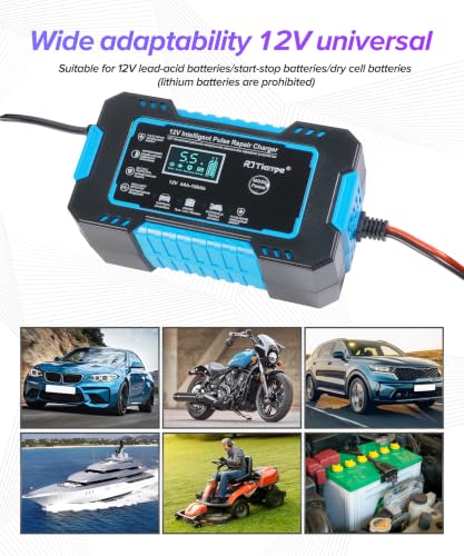 Car Battery Charger,Car Accessories Universal Portable 12V 6A Automatic Smart Battery Trickle Charger with LCD Display,Automotive Tool,Suitable for Most Cars,SUVs,MSedans,Trucks,Minivans (Blue) - color: Blue