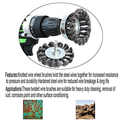 3PCS 3 Inch Knotted Wire Wheel Brushes Kit for Drill with 1/4-Inch Shank,Twist Brush Set Perfect for Rust Removal, Corrosion and Paint,Wire Wheels for Power-Operated Grinders - size: 3 inches