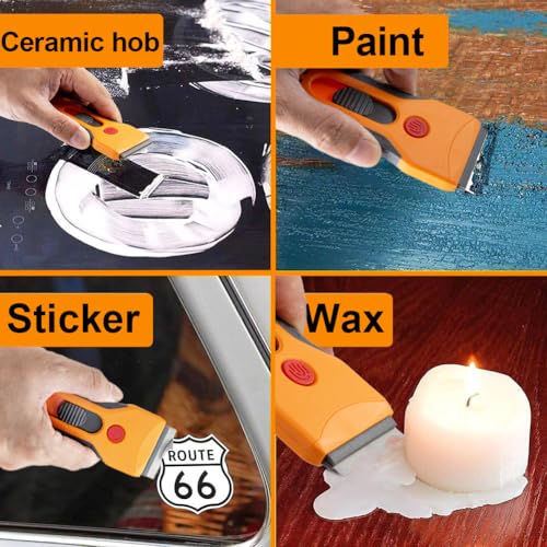 Razor Blade Scraper Tool for Cleaning with 15 Pcs Extra Blades, Multi-Surface Non-Scratch Scraping for Glass Top Stove, Cooktop, Oven & Car Windows, Lifts Burnt Food, Sticky Residue & Labels