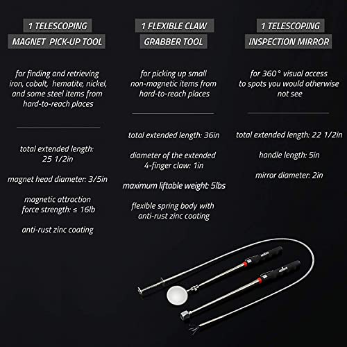 NoCry Pickup Tool Set — Magnetic Claw Grabber, Telescopic Magnet & Mirror - style: Set C - Mirror, Claw and Pick-up