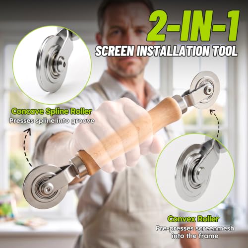 King&Charles Screen Roller Tool,3Replaceable Concave Roller for Window/Door