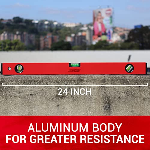 PROMAKER 24-Inch Magnetic Level with 180/90/45 Bubbles, Shock Resistant Aluminum Body, Overhead Viewing - PRO-NV031 - size: 24 inch