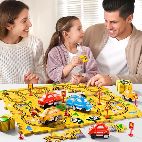 Beby Buty 64PCS Puzzle Race Cars Track Set Toys for Kids, Puzzle Racer Kids Car Track Set Ages 3-5 4-6, Toys Gifts for 3 4 5 Year Old Boys, 3 4 5 Year Old Boys Ideal Gift - style: 64 PCS Animal Theme