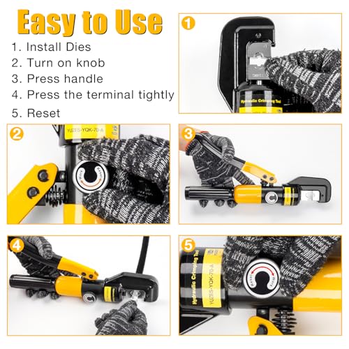 YUZES 10-Ton Hydraulic Crimping Tool, 12 to 2/0 AWG Battery Cable Crimper
