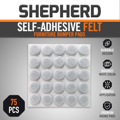 Shepherd Hardware 9957 3/8-Inch Self-Adhesive Felt Furniture Pads, 75-Pack, White