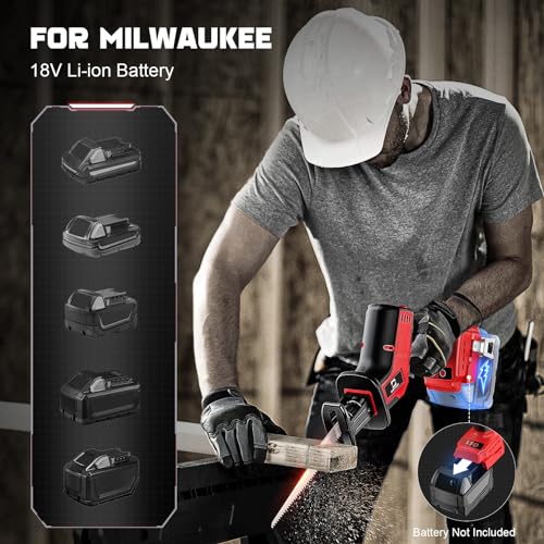 Cerycose Cordless Brushless Reciprocating Saw, Compatible with Milwaukee 18V Batteries, Tool-Free Blade Change, Includes 4 Saw Blades for Wood, Metal & PVC Cutting (Tool Only) - style: One-handed for milwaukee battery