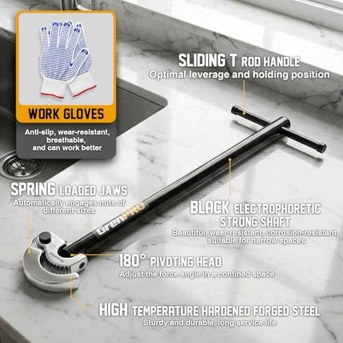 GRENPRO 11" Adjustable Basin Wrench Sink Faucet Tight Space Plumbing Tools - style: Black Electrophoretic Basin Wrench Capacity 3/8" to 1-1/4"