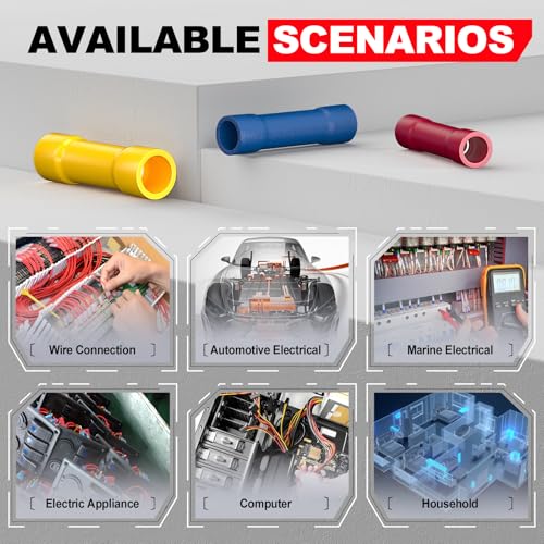 AIRIC Wire Butt Splice Connectors Kit Insulated Electrical Crimp Terminal - size: 200 PCS