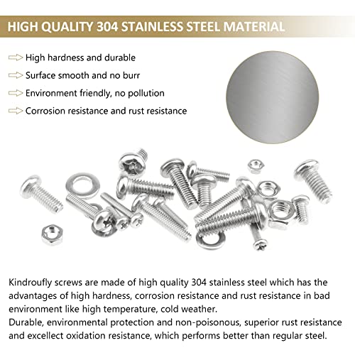 814 Pieces Phillips Pan Head Machine Screws Nuts Washers Kit, Kindroufly M3 M4 M5 M6 Screw Assortment Kit, Metric Screw Set, Bolts and Nuts, Machine Screws, 304 Stainless Steel, Fully Machine Thread - size: M3/M4/M5/M6, style: Phillips Pan Head