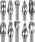 Sworker 10 Pcs Carbide Burr Set 1/8" Shank Compatible with Dremel Bits Aluminum Cut (Wide-Flute Cut) Rotary Tools Attachment Kit Rasp Drill Accessories Metal Wood Stone Steel Grinding Carving Cutting