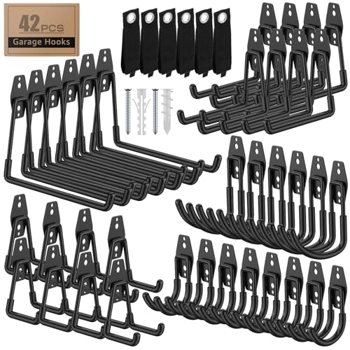 42-Pack Heavy Duty Wall Mount Garage Hooks - color: 42 Pack Black