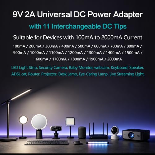 9V 2A Power Supply AC Adapter DC 2 Amps for 100mA-2000mA 9 Volt Electronics