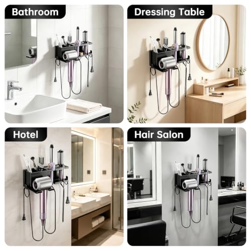YSD Hair Dryer Holder Wall Mounted Metal Self Adhesive/Screw Organizer - color: Black, size: Standard