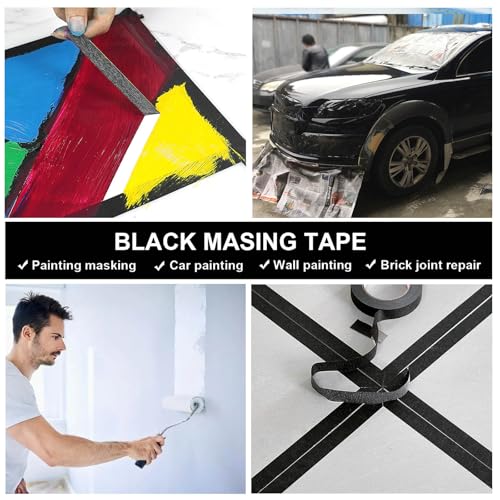 BOMEI PACK Black Painters Tape 1 Inch Bulk - Paint Tape 5 Rolls x 1 Inch x 55 Yards - Black Masking Tape for Walls Painting, DIY Crafting, and School Projects, Total 275 Yards - color: Black
