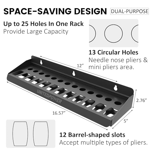 UNITEDPOWER Pliers Holder, Wall Mount Storage Rack Organizer for Workshop, Shed, Garage, Home, Stores up to 12 Pliers or Small Tools - style: Pliers Holder