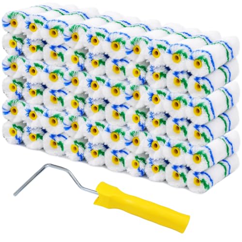 4" Small Paint Roller 4 Inch,1/2" Nap with Roller Handle,61 Pack - size: 60 Pack 4"Roller 1/2 Nap+Handle