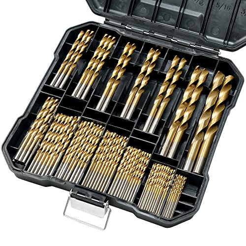 GMTOOLS 99 Pcs Drill Bit Set, 135° Tip Titanium Coated High Speed Steel, Twist Drill Bit Kit for Iron, Aluminum Alloy, Copper, Wood, Plastic, with Hard Storage 1/16"-3/8" - style: 99PCS