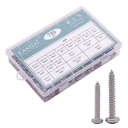 (780 PCS) #4#6#8#10 Pan Head Sheet Metal Screws Assortments 304 Stainless Steel 18-8 Self Tapping Screws Hardware Kit