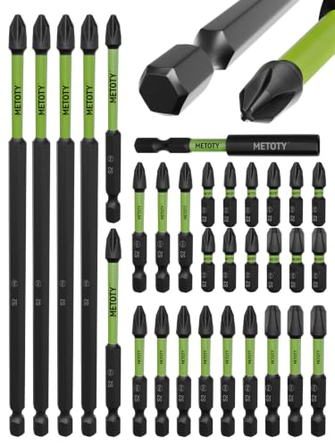 Impact Screwdriver Bits Set Magnetic Mixed,31PCS PH Insert Driver Bits Includes Various Sizes and Lengths,S2 Alloy Steel with 60mm Extension Bars - size: Bulk-31PCS