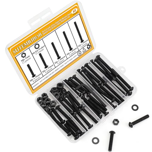 M6 Screws, Nuts & Washers Set - 65 Pieces, 30/35/40/45/50mm, Black, 10.9 Grade Alloy Steel, Fully Threaded - size: M6 Long Screws Kit, style: Button Head