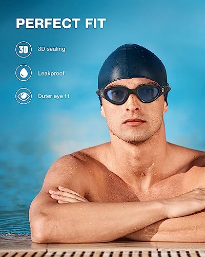 ZIONOR Swim Goggles, G1 SE Swimming Goggles Anti-Fog for Adult Men Women - color: A2-smoke Lens Allblack Frame