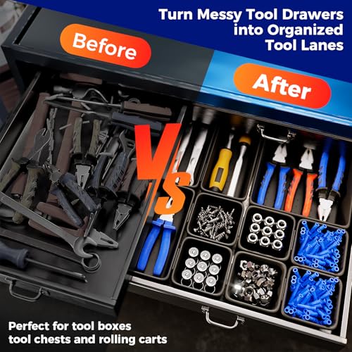 70 PCS Tool Box Organizer Tray & Desk Drawer Organizer Set, 5 Size Interlocking Bins for Garage Tool Storage, Mechanic Tool Chest, Rolling Cart, Workbench Drawers with EVA Non Slip Pads - color: 70PCS_5SIZE_Black