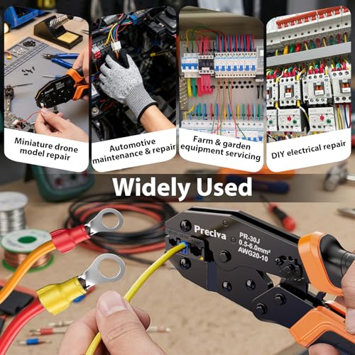 Preciva Crimping Tool for Insulated Terminals Wire Connectors, AWG20-10 Ratchet Crimper with Automatic Wire Stripper and 380 Pcs Insulated Terminals Connectors
