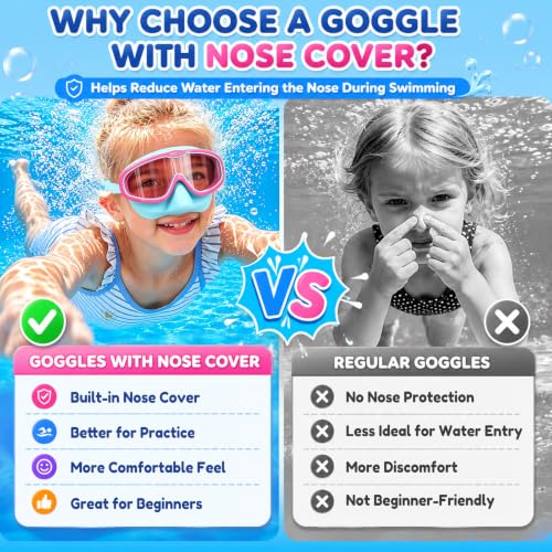Seago Kids Swim Goggles with Nose Cover 2 Pack for 3-14 Anti-Fog Clear View - color: Blue Green & Blue Pink