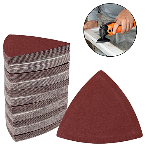 120 Pcs Triangle Sanding Pads, 240 Grits Detail Sander Sandpaper Hook and Loop Sanding Sheet,3-1/8"(80mm) Triangular Sandpaper for 3-1/8" Oscillating Multi Tool, No Holes - size: 240 Grit, style: No Hole