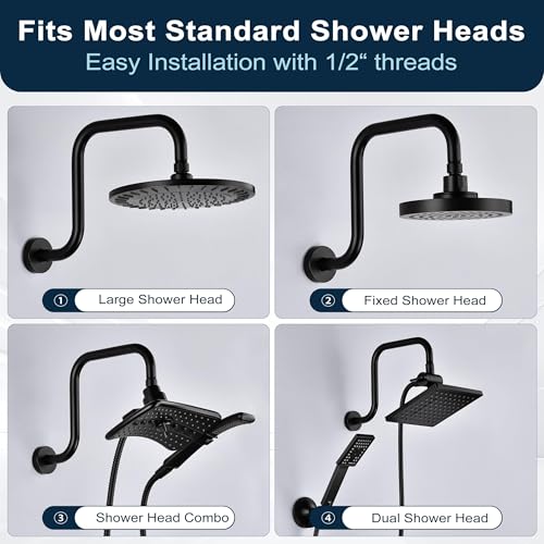 BRIGHT SHOWERS Shower Head Extension Arm 13 Inch S Shaped Gooseneck Shower Riser with Flange, Long Stainless Steel Rainfall Shower Pipe Arm Extender and Shower Neck Replacement, Matte Black - color: Matte Black, style: S-Shape 13 Inch