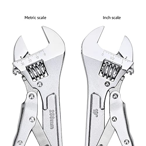 Amazon Basics 10 inch Locking Adjustable Wrench, Precision Machined, Rust Resistant, 2.7 inch x 0.75 inch