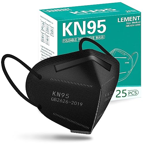 LEMENT KN95 Face Mask, 5-Ply Cup Dust Safety Masks Filter Efficiency≥95% - color: Black