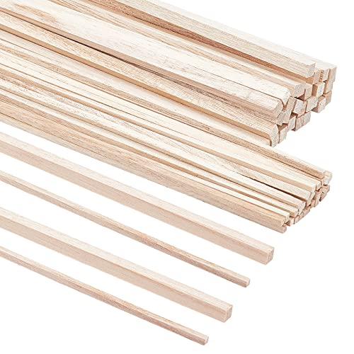 OLYCRAFT 60Pcs Tung Wood Sticks 12 inch Long Unfinished Wooden Strips Square Dowels Strips for DIY Molding Crafts Projects Making - color: Burlywood - Square - 2 Styles