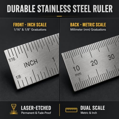 12 Inch Combination Square – Adjustable Carpenter Square with Stainless Steel Ruler, Aluminum Head, Bubble Level & Scriber – Metric/Inch Scale, 90° & 45° Layout Tool for Woodworking, Framing & DIY