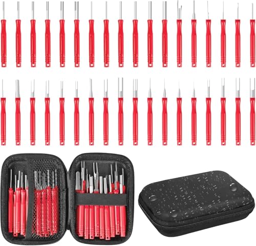 Terminal Removal Tool Kit 36 Pcs Depinning Tool Electrical Connector Pin Removal Tool Kit Pin Extractor Tool Set Wire Terminal Release Tool for Automotive Car Household Devices - Red - color: 36 PCS - Red Round Handle